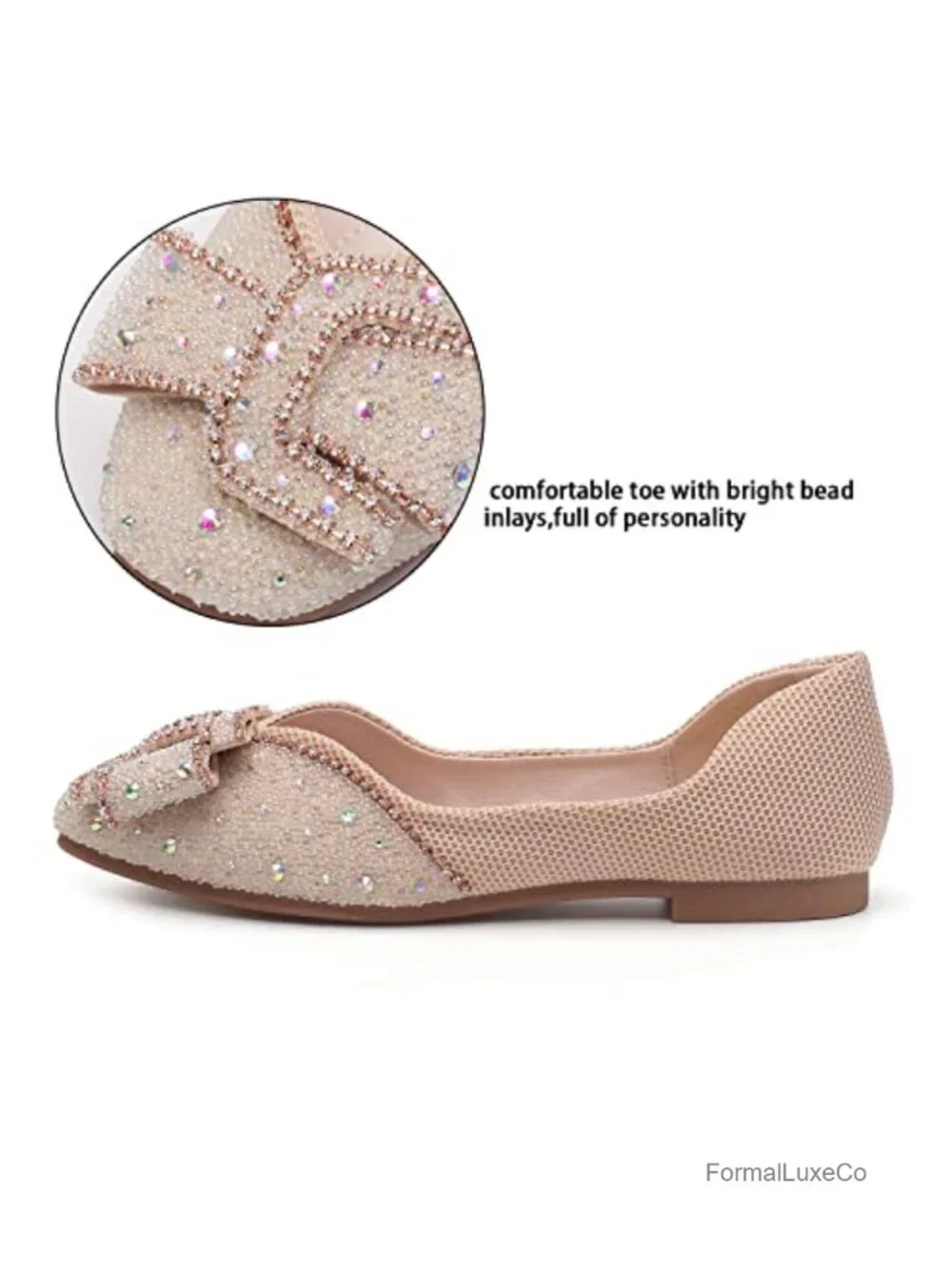 Women's Rhinestone Square Toe Ballet Flat Slip-On Walking Shoes